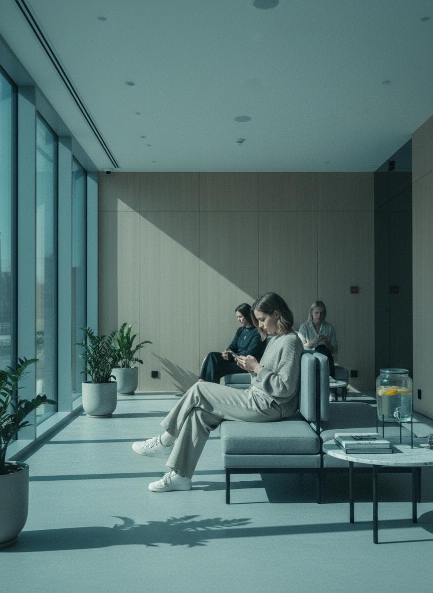 Calm clinic lobby with few people